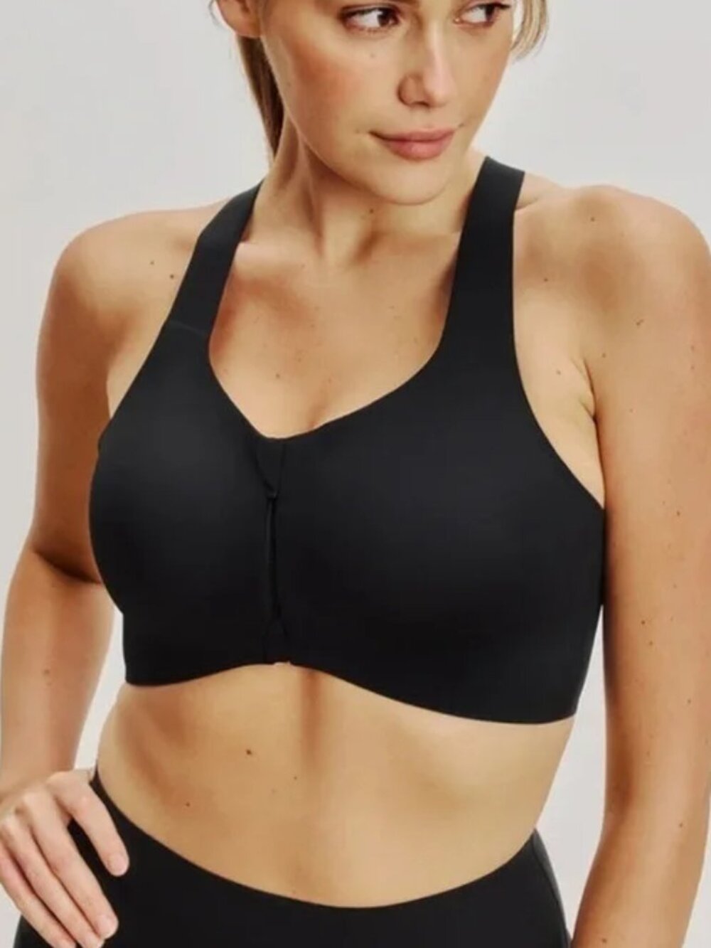 KNIX Catalyst Front Zip Sports Bra Black 6+ 32F 34E 34F Cross Back Gym Running